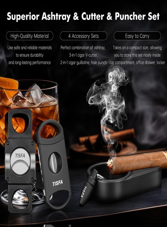 TISFA Cigar Ashtray Set, Portable Ash tray for Outdoor, Hole Punch, V Cutter with Draw Enhancer and Holder, Straight Cutter with Stand, Cigar Accessories Ashtray Gift Set - Image 2